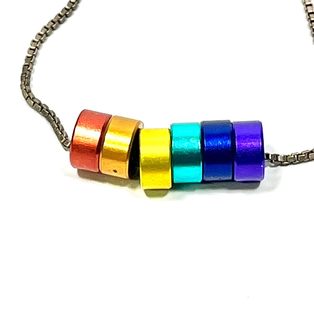 LGBTQ Pride Rainbow Barrel Bead Necklace Colorful Unisex Pendant Chain Gay June